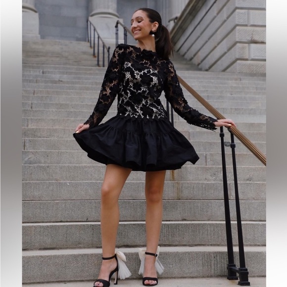 NWT Antonio Melani xBorn on Fifth Gemma Lace Taffeta Mock Neck Long Sleeve Dress - Picture 4 of 16